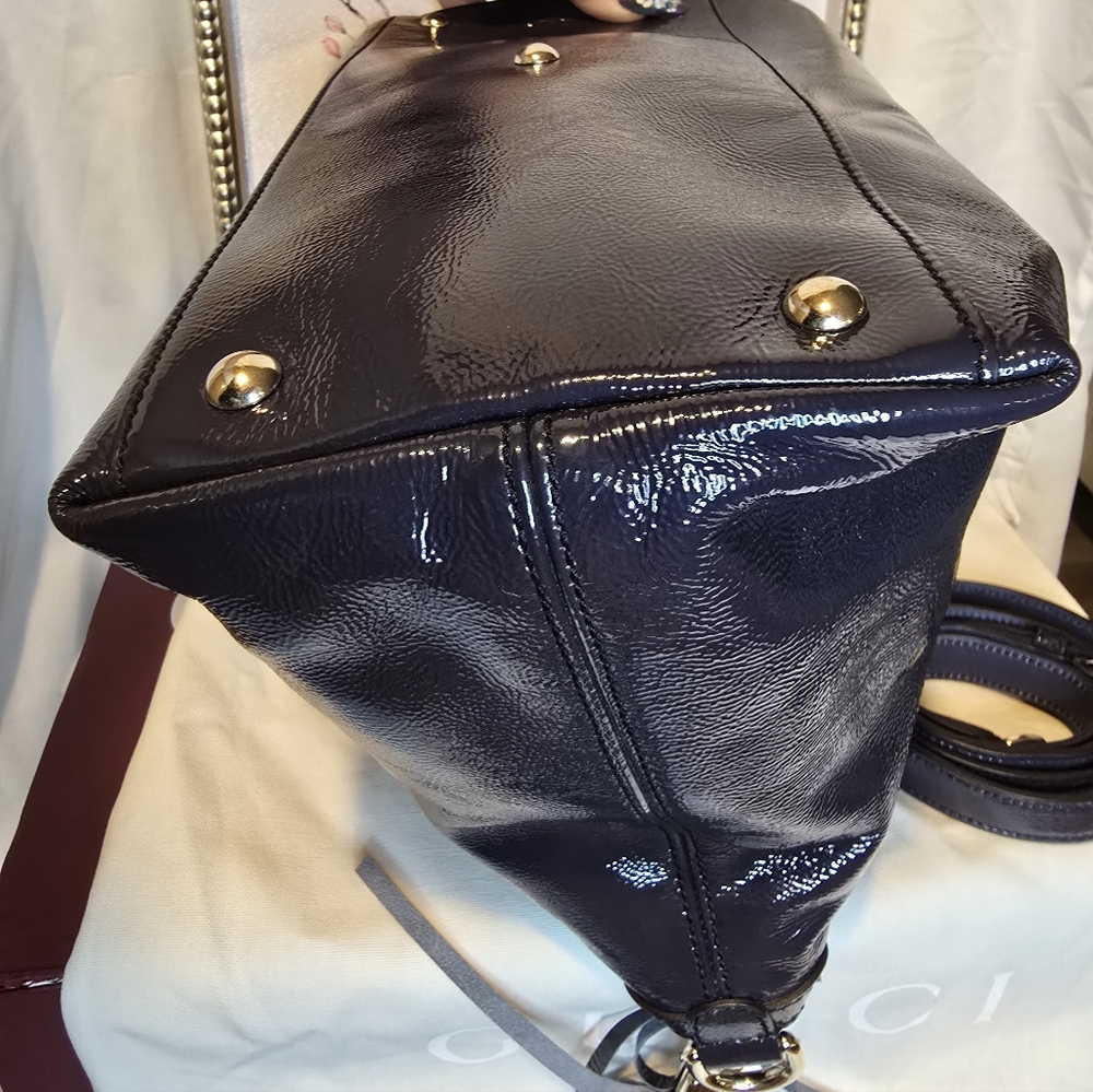 Gucci Blondie Soho Navy Grey Patent Leather 2 Way Bag - Picture 8 of 17